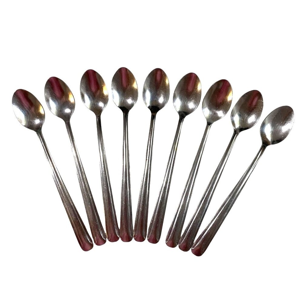 Walco Stainless Taiwan Teaspoon Lot of 9 Art Deco Design Thanksgiving Dining